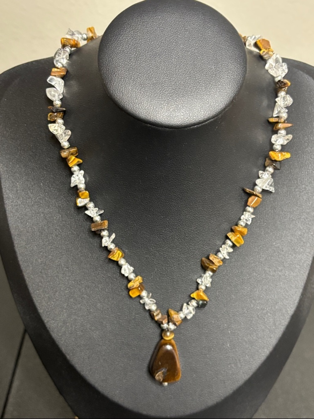 Tigers Eye & Clear Chip Bead Vintage Handcrafted Necklace Southwestern